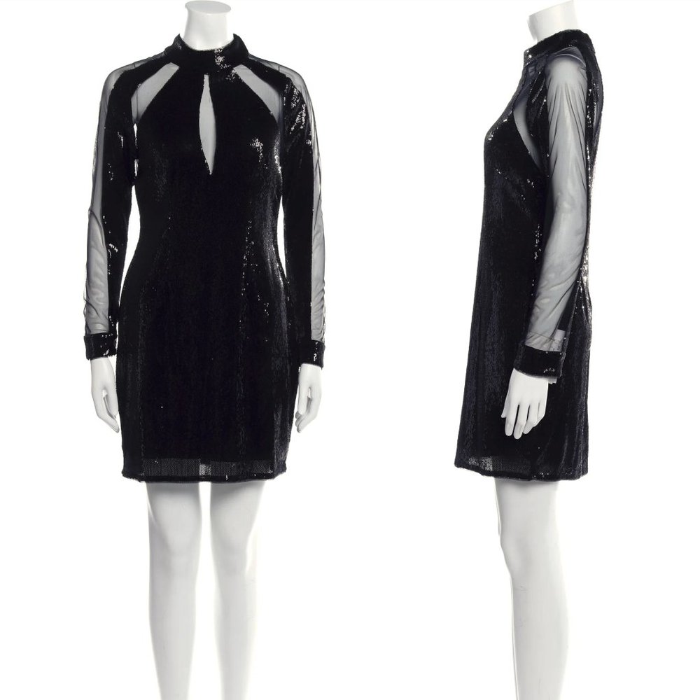 Aidan By Aidan Mattox Sequin & Mesh Inset Mock-Neck Long-Sleeve - Picture 13 of 13